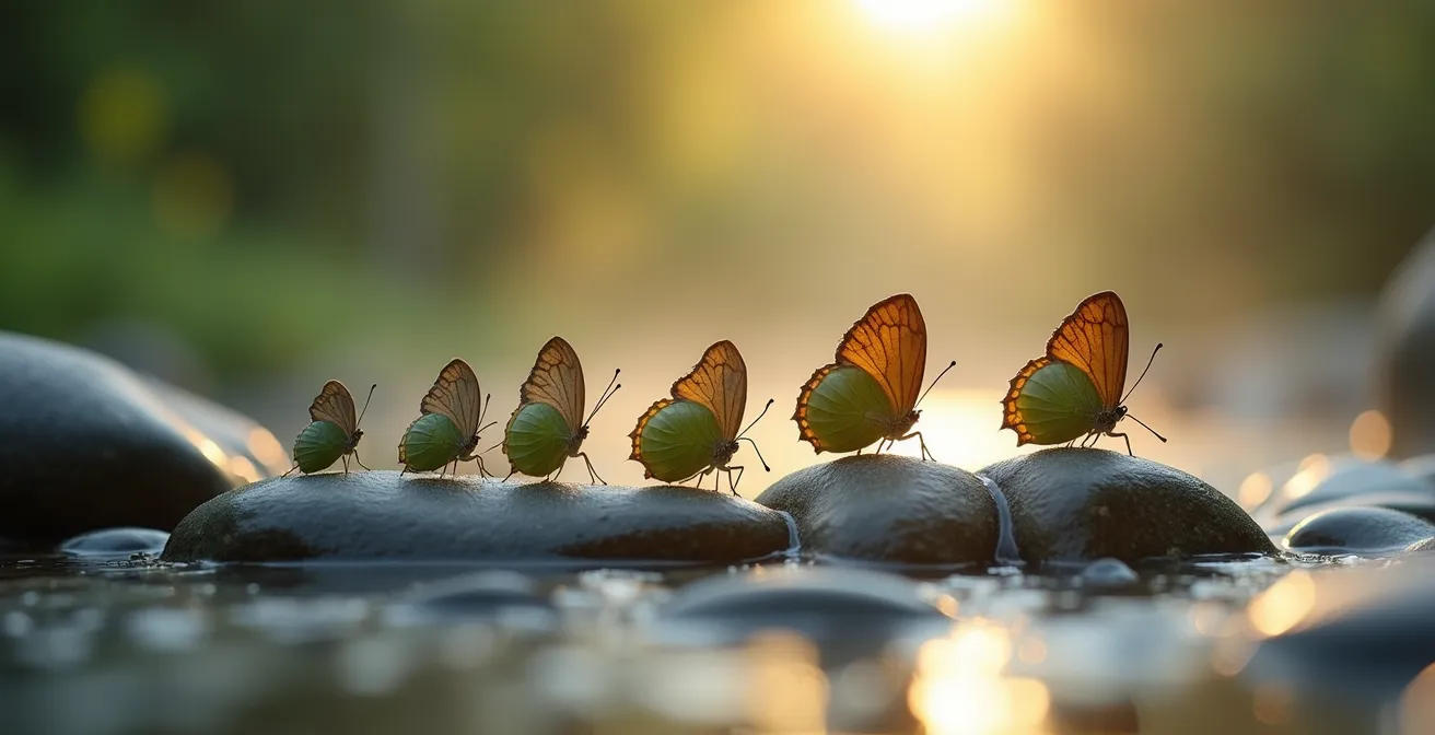 Métaphore visuelle du cycle de transformation en équipe sur deux jours