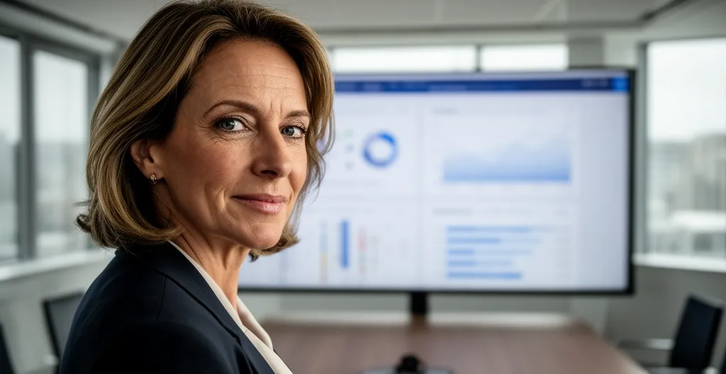 Dirigeante PME analysant budget prévisionnel pour dossier subvention